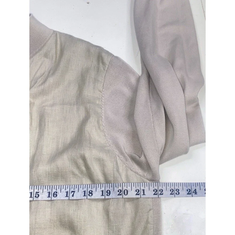 Adolfo Dominguez Men's XL Beige Full-Zip Knit Linen Hybrid Bomber Jacket Sweater